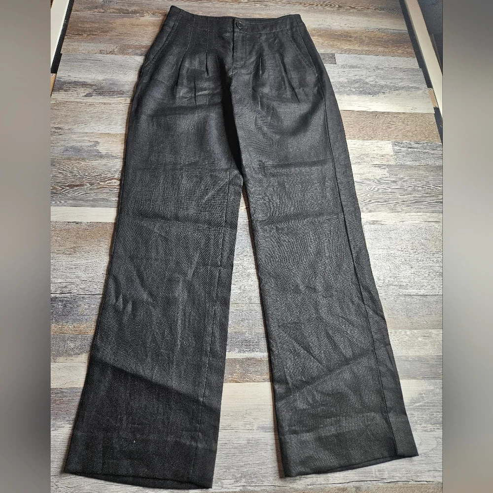 Banana Republic NEW 100% Linen High Rise Pleated Pants Black Size 0
